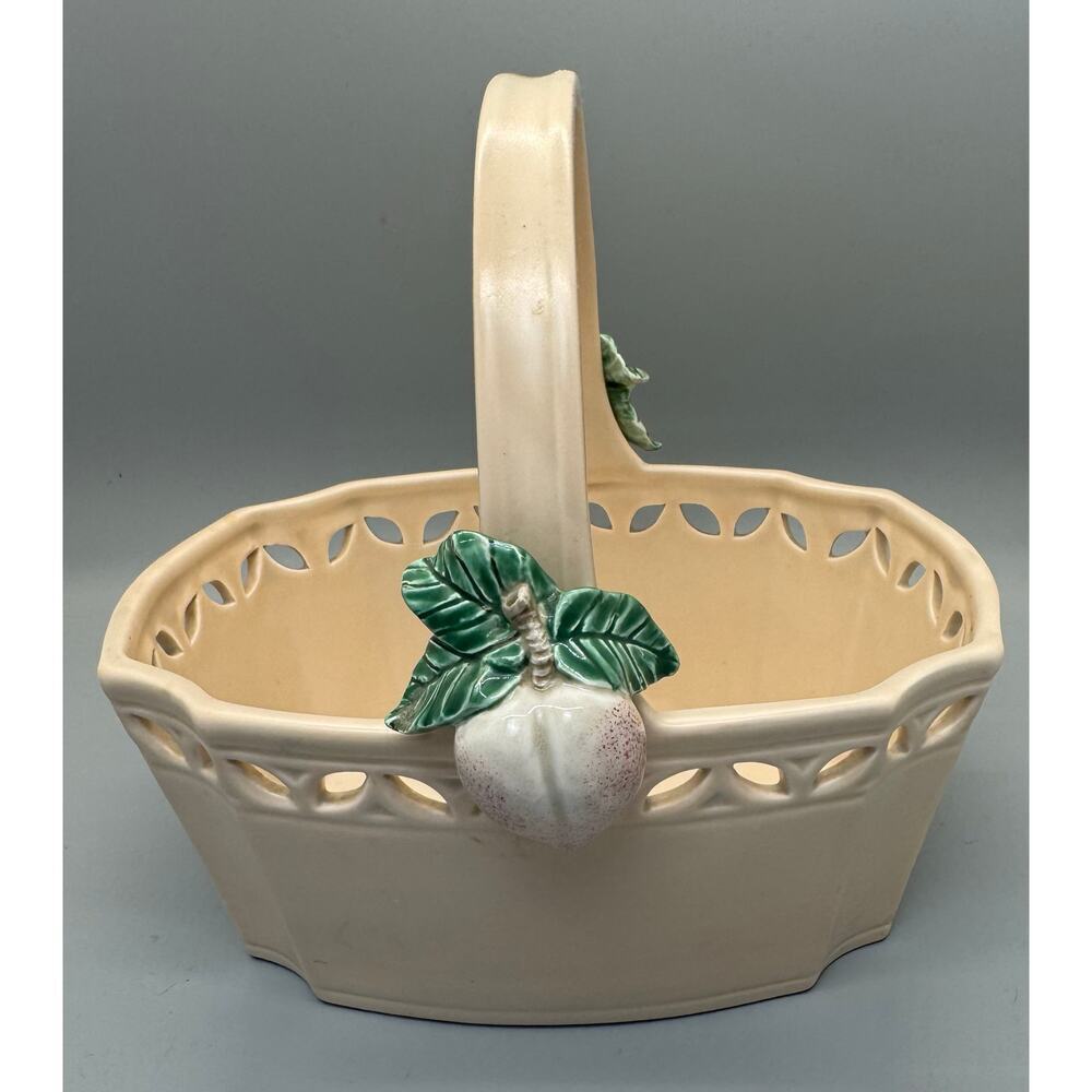 EUC Vintage Fitz and Floyd Basket 1982 Peach with Leaves Basket Easter Spring